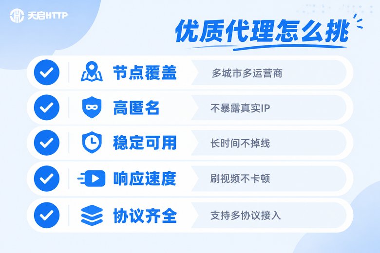 挑选优质国内代理IP的五项检查清单信息图