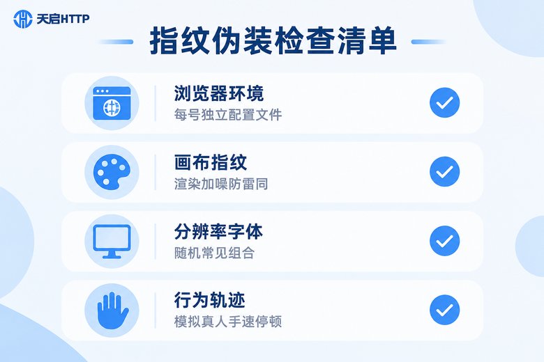 浏览器指纹伪装检查清单信息图