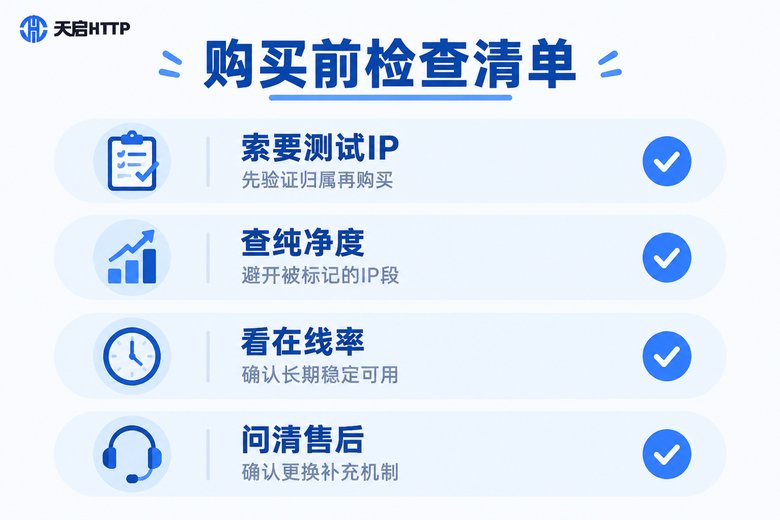 代理IP购买前避坑检查清单信息图
