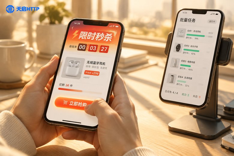 手机限时秒杀倒计时与批量任务面板特写