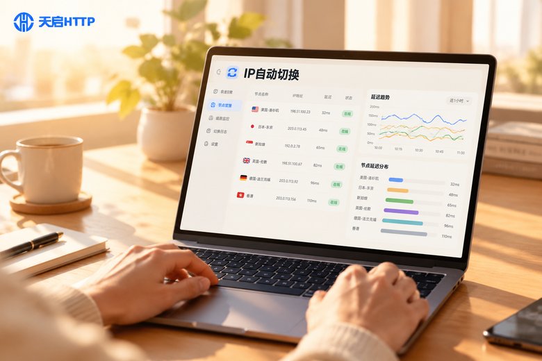 阳光下操作笔记本,屏幕显示IP自动切换控制面板