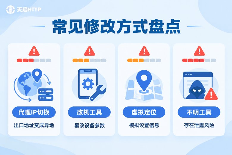 四类IP属地修改方式与风险对比图