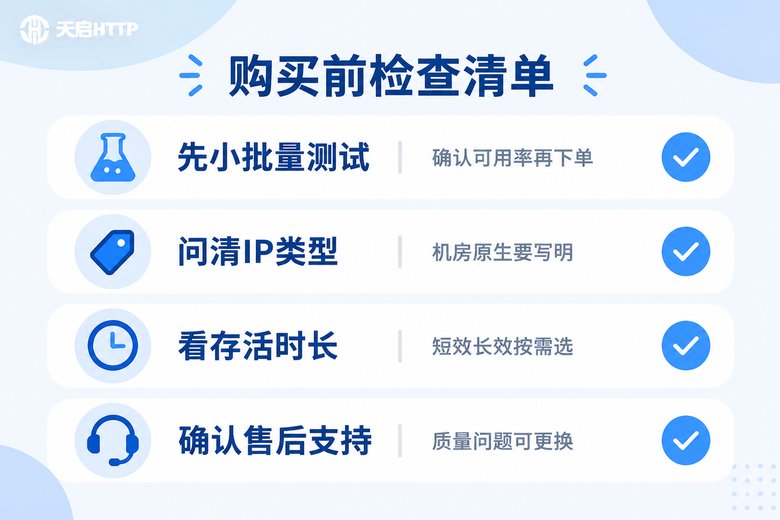 代理IP购买前检查清单信息图