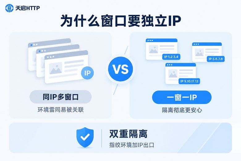 独立IP与多窗口环境隔离对比信息图