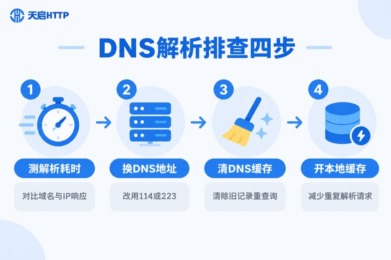 DNS解析排查四步流程信息图